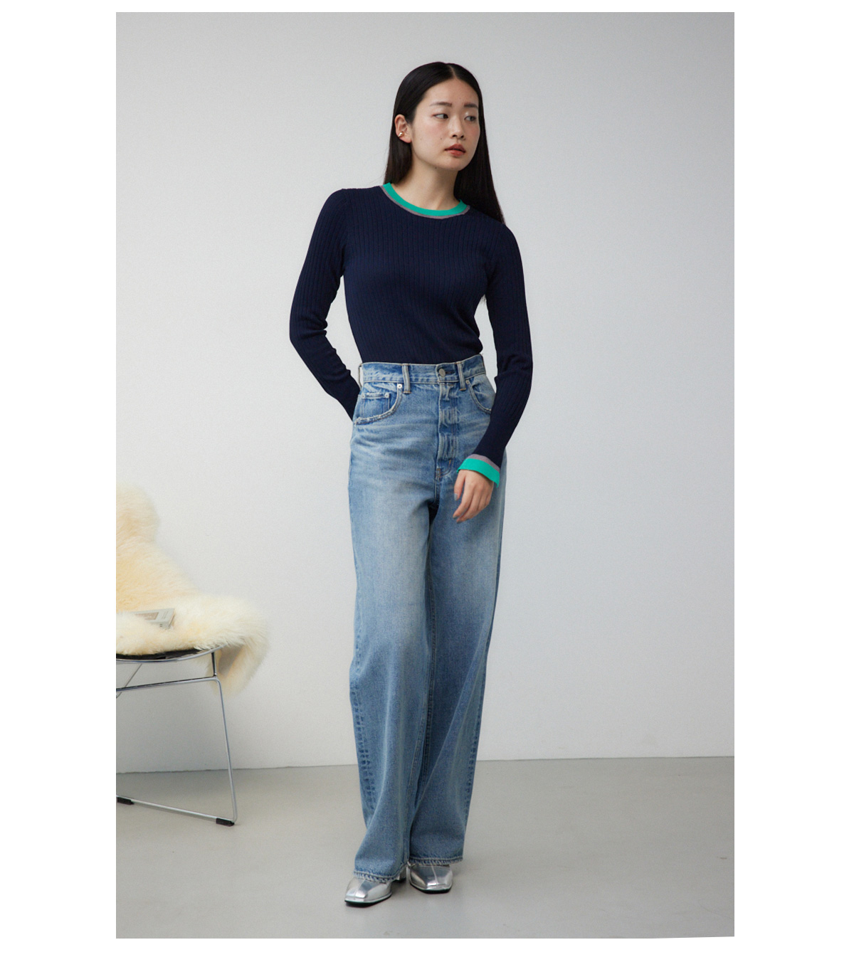 AZUL DENIM ハイウエストワイドデニム