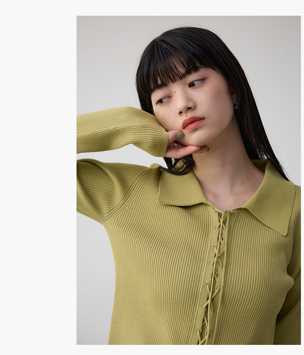 レースアップポロカラーニット