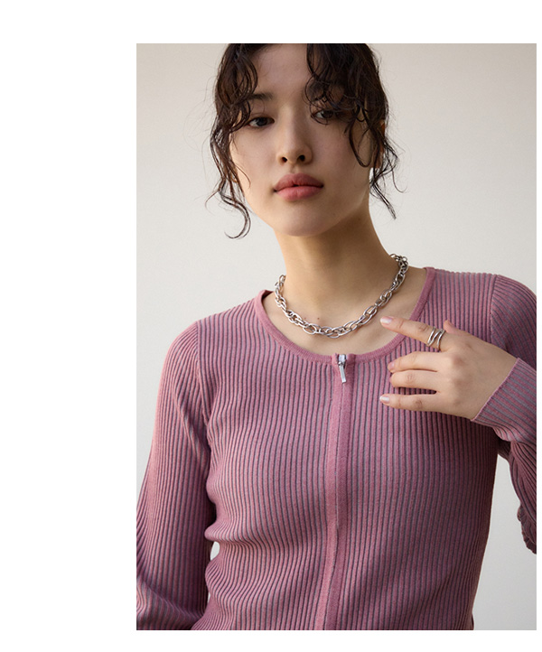 Wジップ配色リブカーディガン