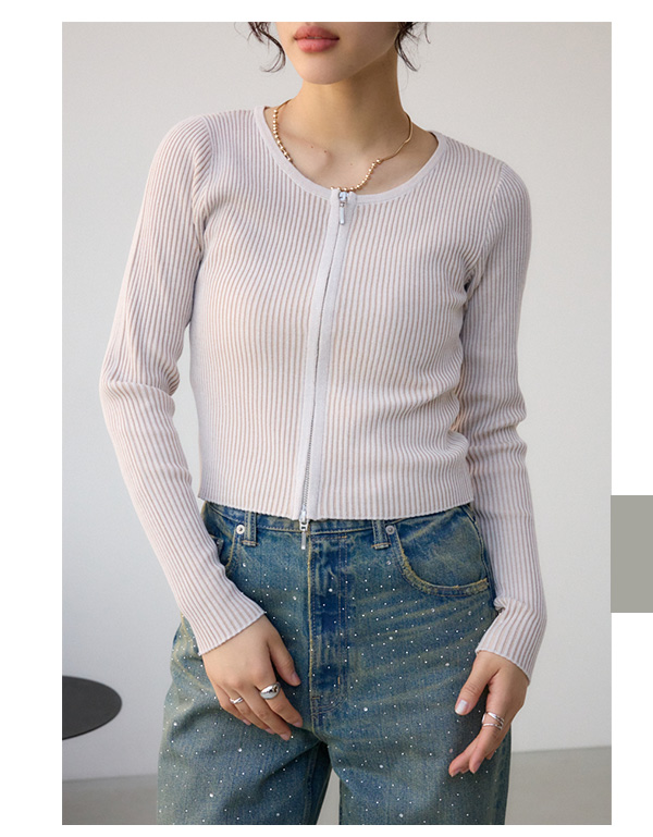 Wジップ配色リブカーディガン