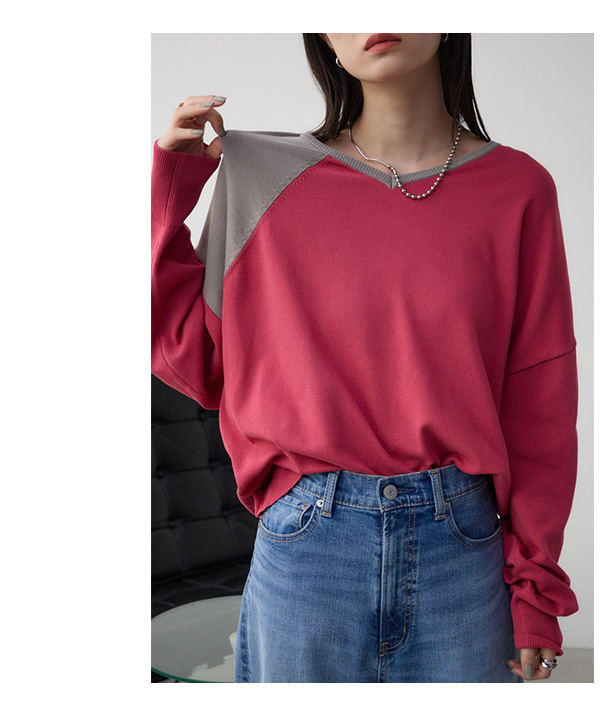 ショルダーバイカラーニット