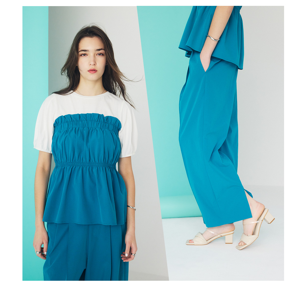 C/T撥水ビスチェドッキングトップス／C/T撥水タックワイドパンツ