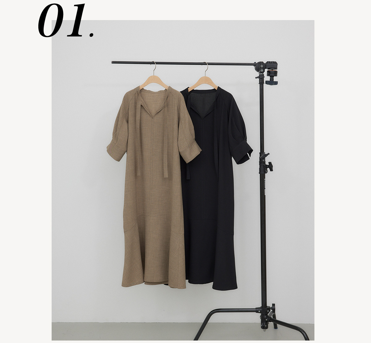 【crie conforto】配色ステッチソフトフレアーワンピース