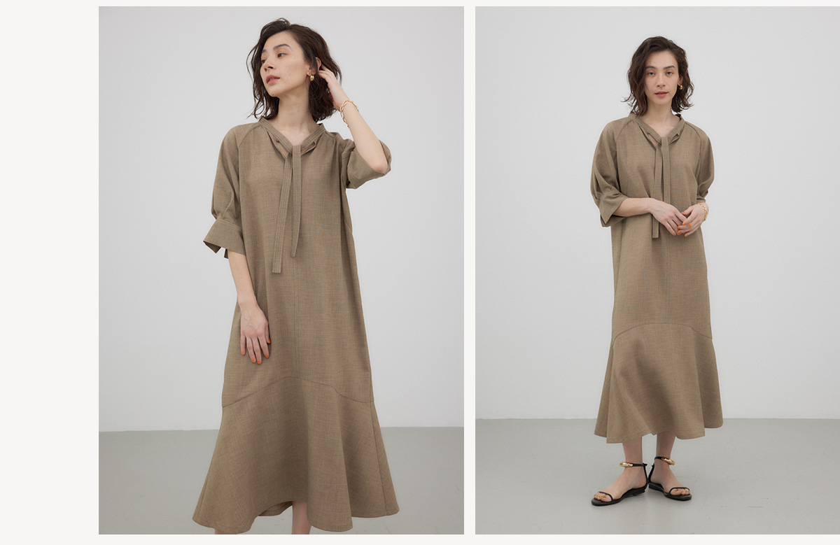 【crie conforto】配色ステッチソフトフレアーワンピース