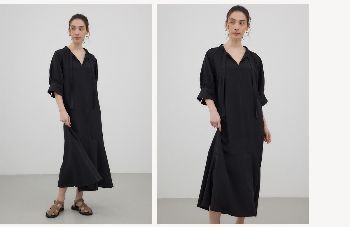 【crie conforto】配色ステッチソフトフレアーワンピース