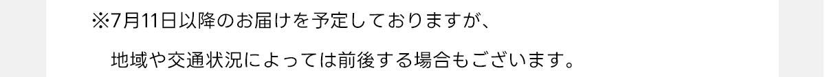 ※7月11日以降のお届けを予定しておりますが、地域や交通状況によっては前後する場合もございます。
