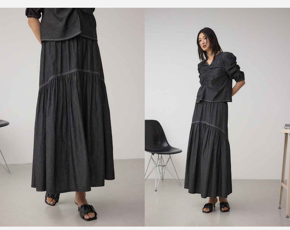 デニムライクギャザーフレアスカート