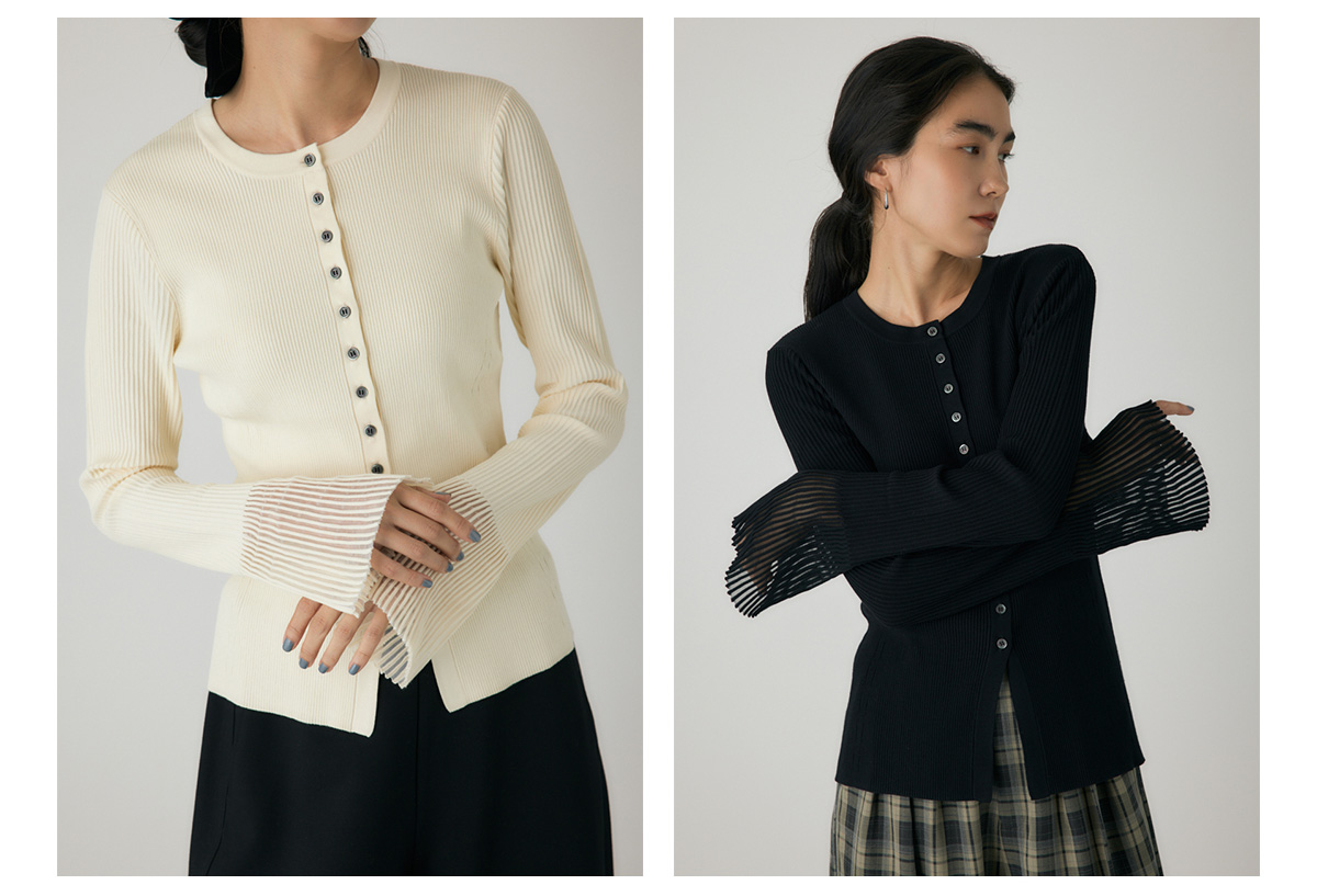【crie conforto】スリーブシアーリブカーディガン