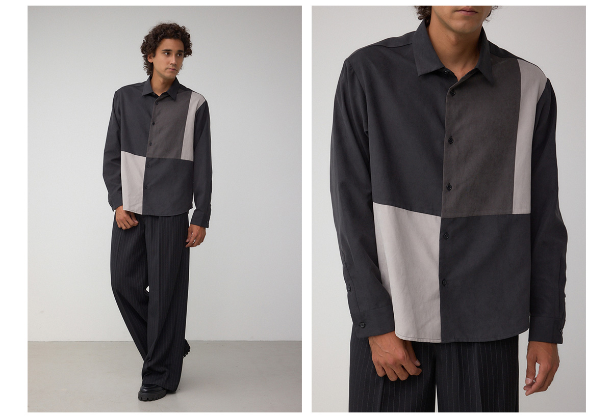 パネルスウィッチングフェイクスウェードシャツ