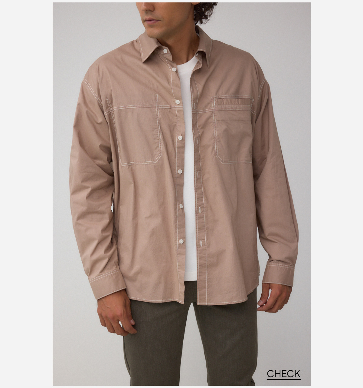 配色ステッチ長袖シャツ