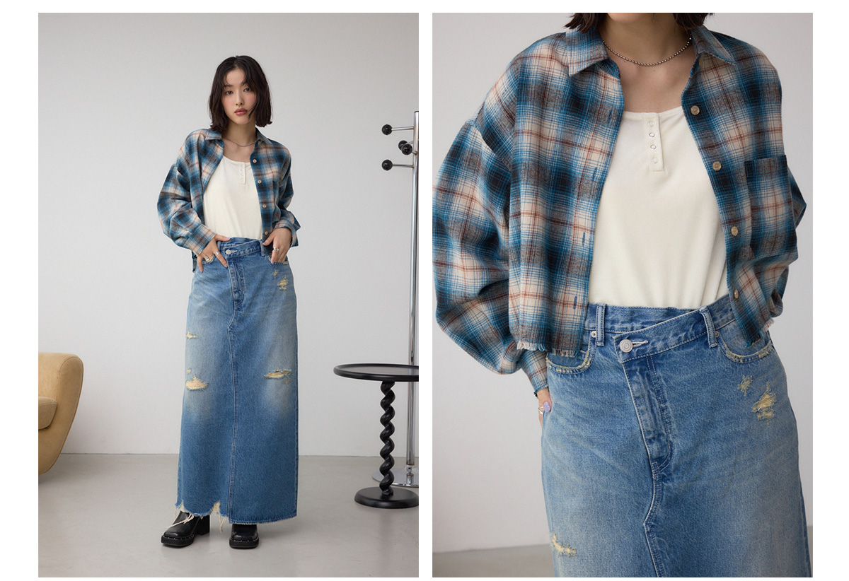 【着丈バリエ】アソートフリンジチェックシャツ