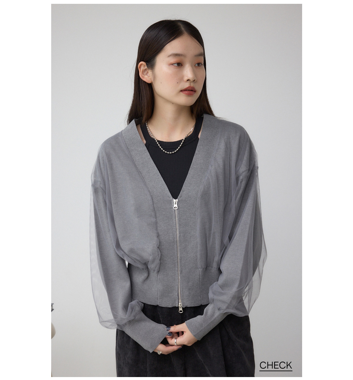 チュールドッキングニットカーディガン