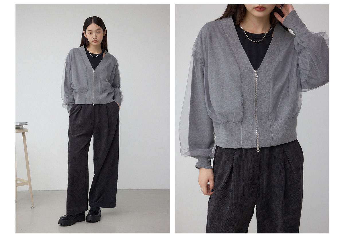 チュールドッキングニットカーディガン