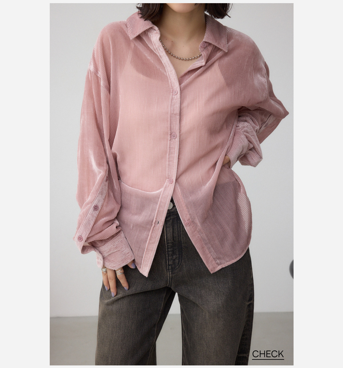 シアーコーデュロイ袖スリットボタンシャツ