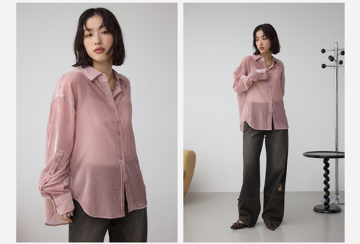 シアーコーデュロイ袖スリットボタンシャツ