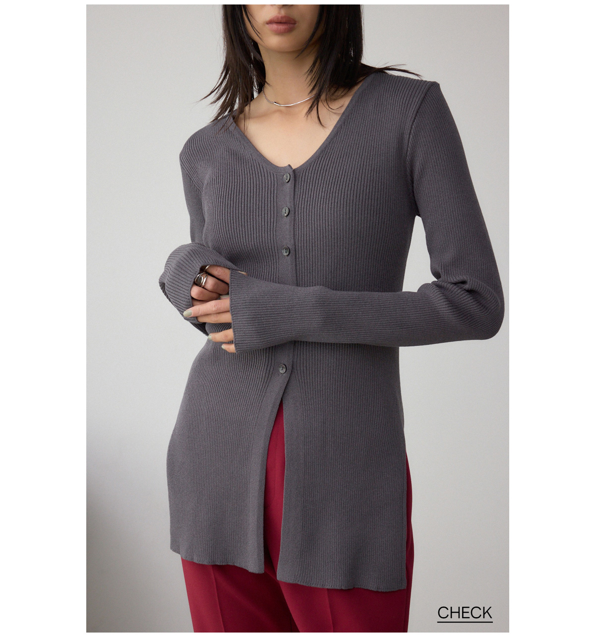 Vネックリブニットカーディガン