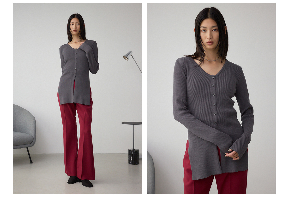 Vネックリブニットカーディガン