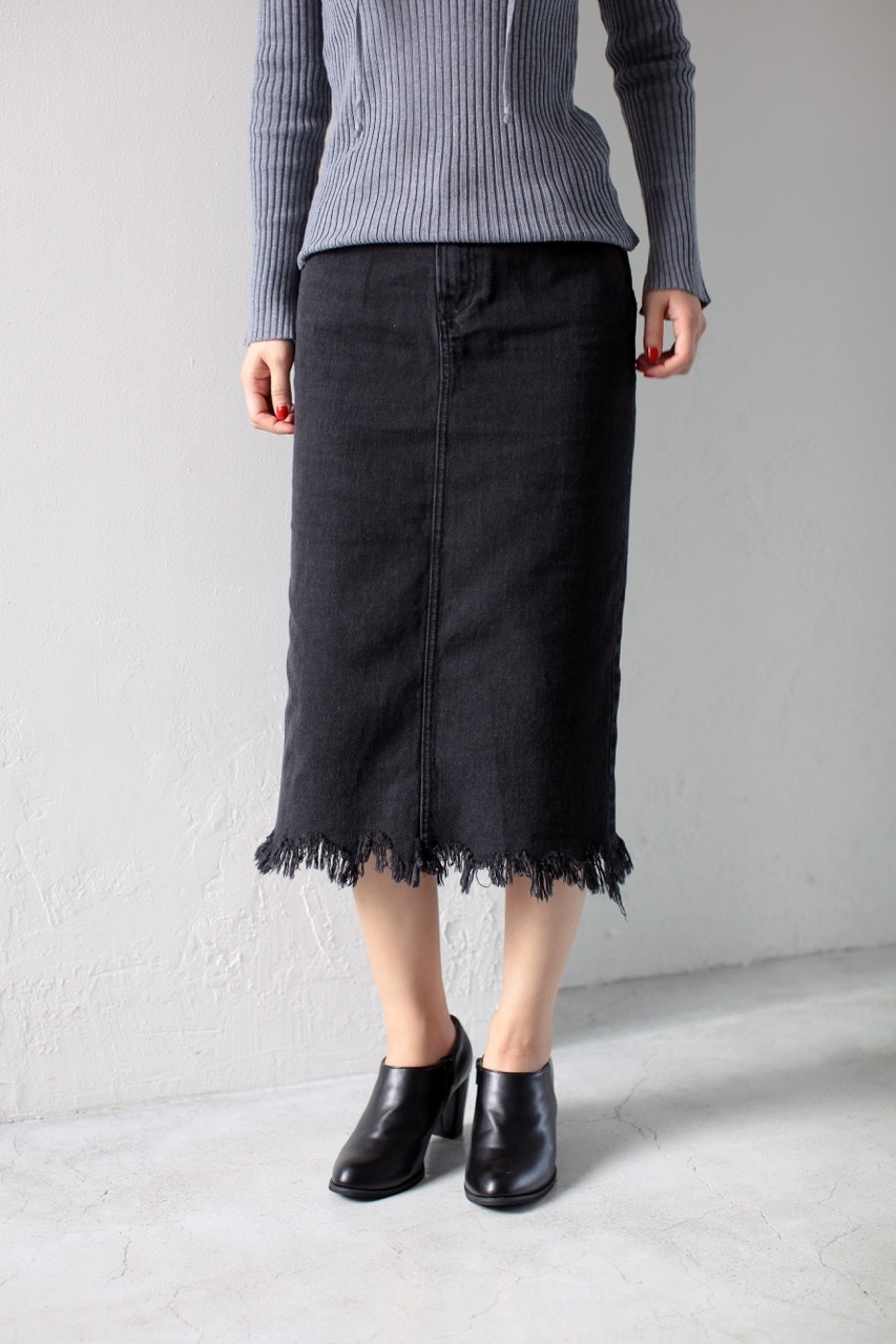 裾フリンジデニムスカート Azul By Moussy アズールバイマウジー