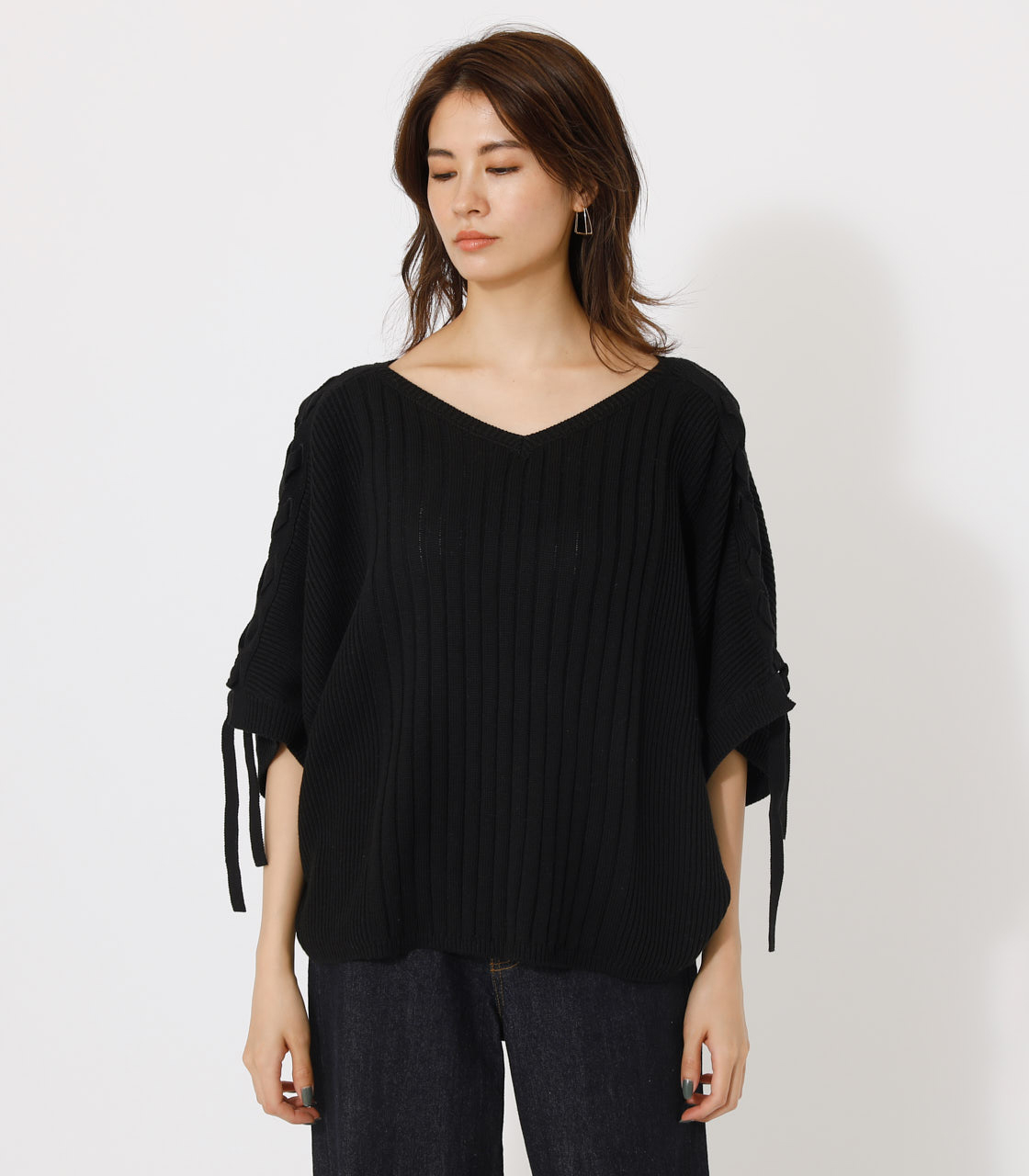 2WAY SHOULDER LACE-UP KNIT/2WAYショルダーレースアップニット｜AZUL 