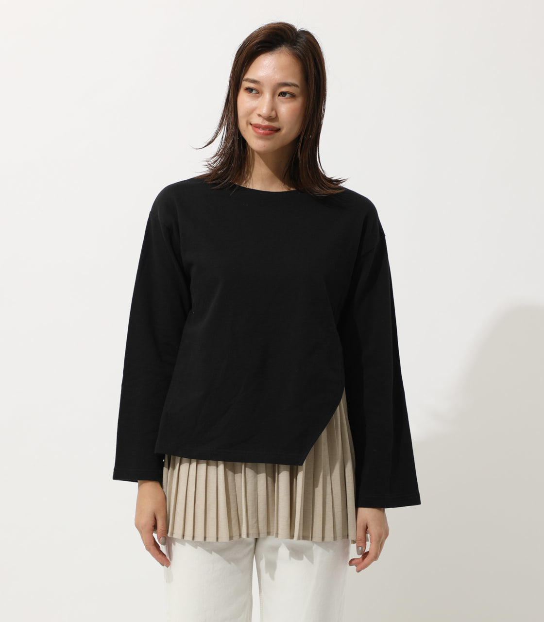LAYER PLEATS COMBI TOP/レイヤードプリーツコンビトップ 詳細画像 柄BLK 4