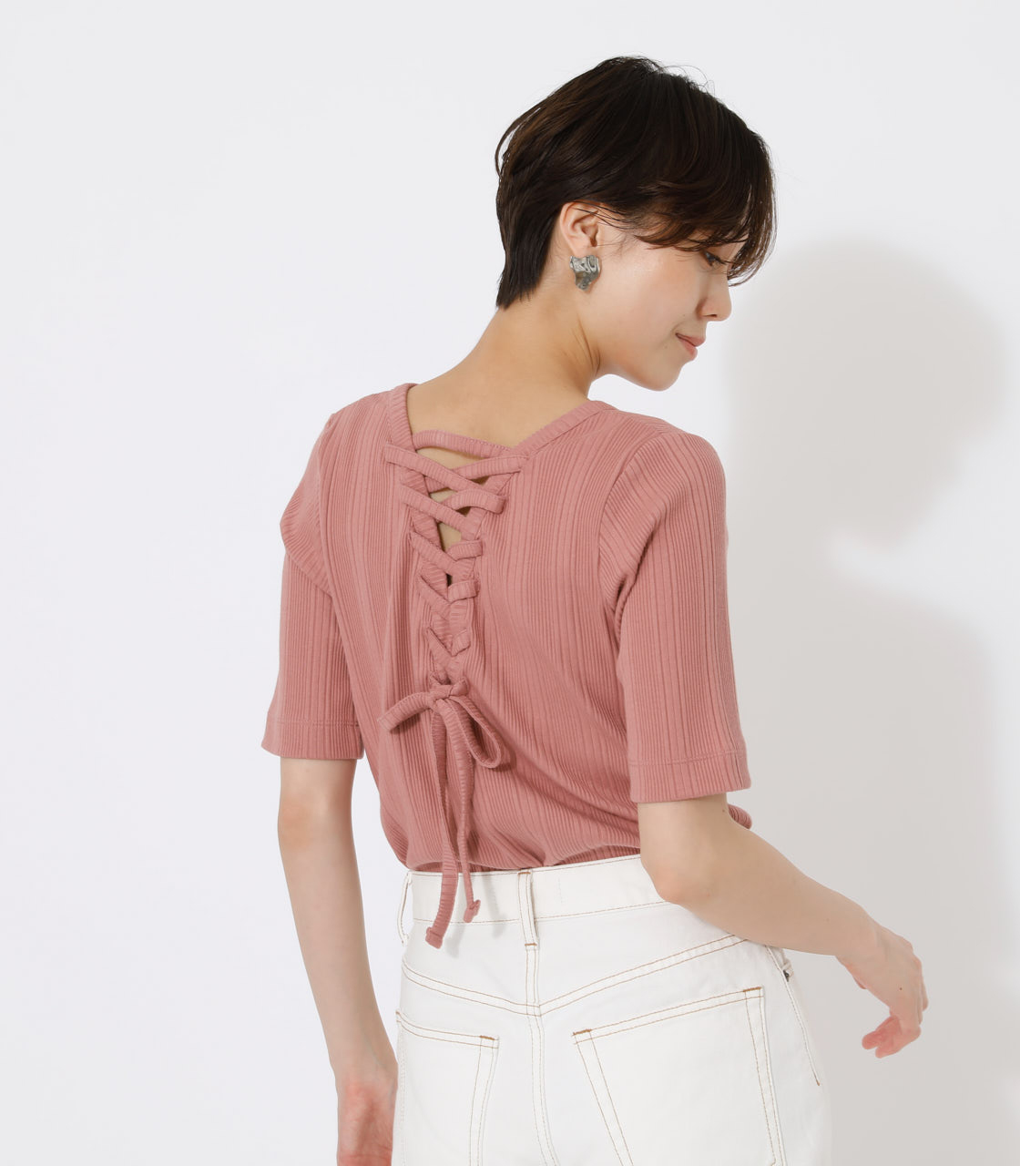 BACK LACE UP TOPS/バックレースアップトップス 詳細画像 PNK 1