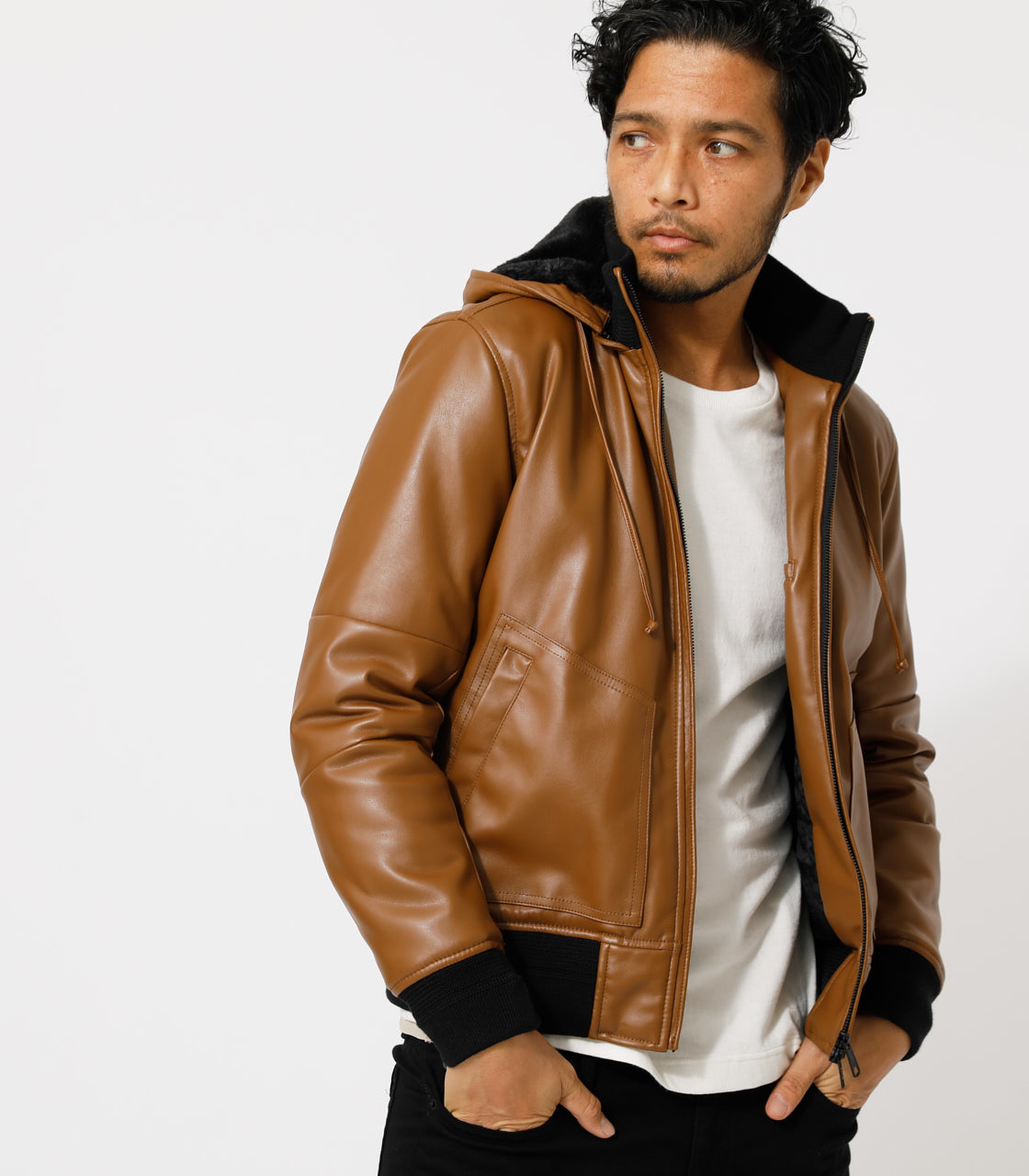FAKE LEATHER THERMORE BLOUSON/フェイクレザーサーモアブルゾン 詳細画像 BRN 1
