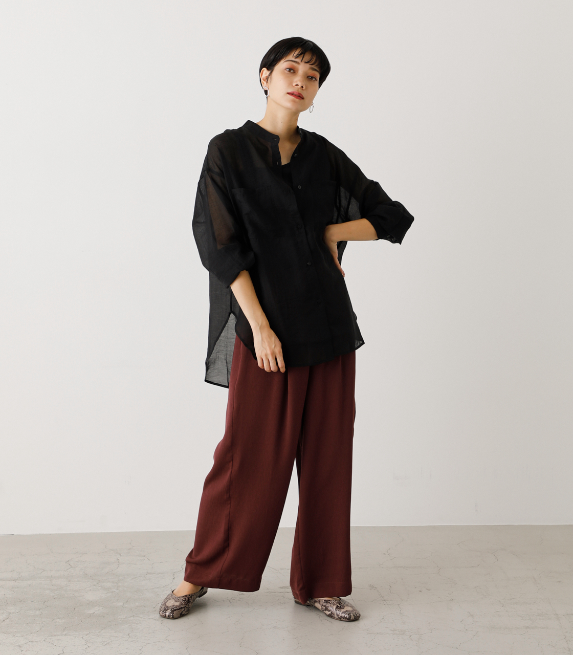 【2月16日(金)8:59まで期間限定価格】BAND COLLAR SHEER SHIRTS/バンドカラーシアーシャツ