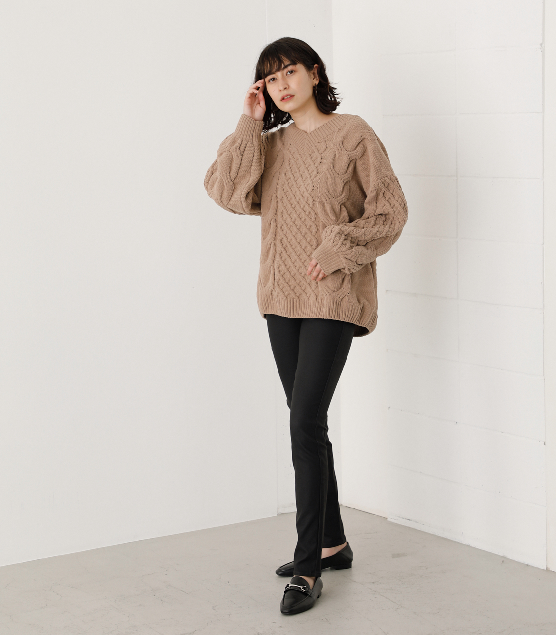 CHENILLE CABLE V/N KNIT TOPS/シェニールケーブルVネックニットトップス 詳細画像 BEG 2