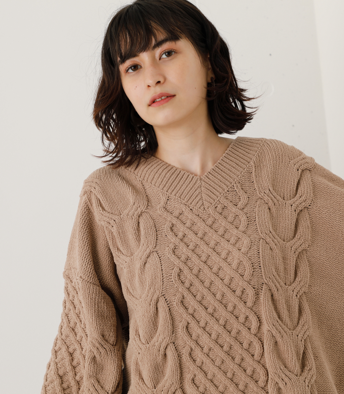 CHENILLE CABLE V/N KNIT TOPS/シェニールケーブルVネックニットトップス 詳細画像 BEG 3