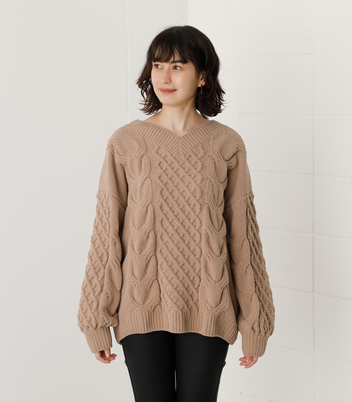 CHENILLE CABLE V/N KNIT TOPS/シェニールケーブルVネックニットトップス 詳細画像 BEG 4