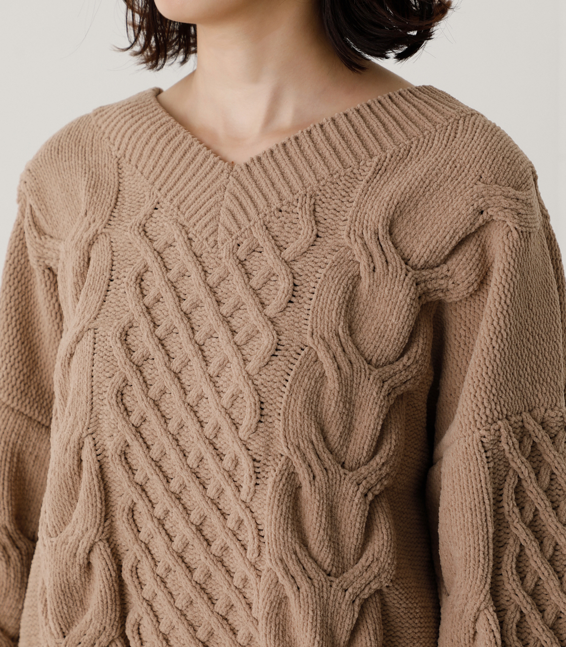 CHENILLE CABLE V/N KNIT TOPS/シェニールケーブルVネックニットトップス 詳細画像 BEG 7