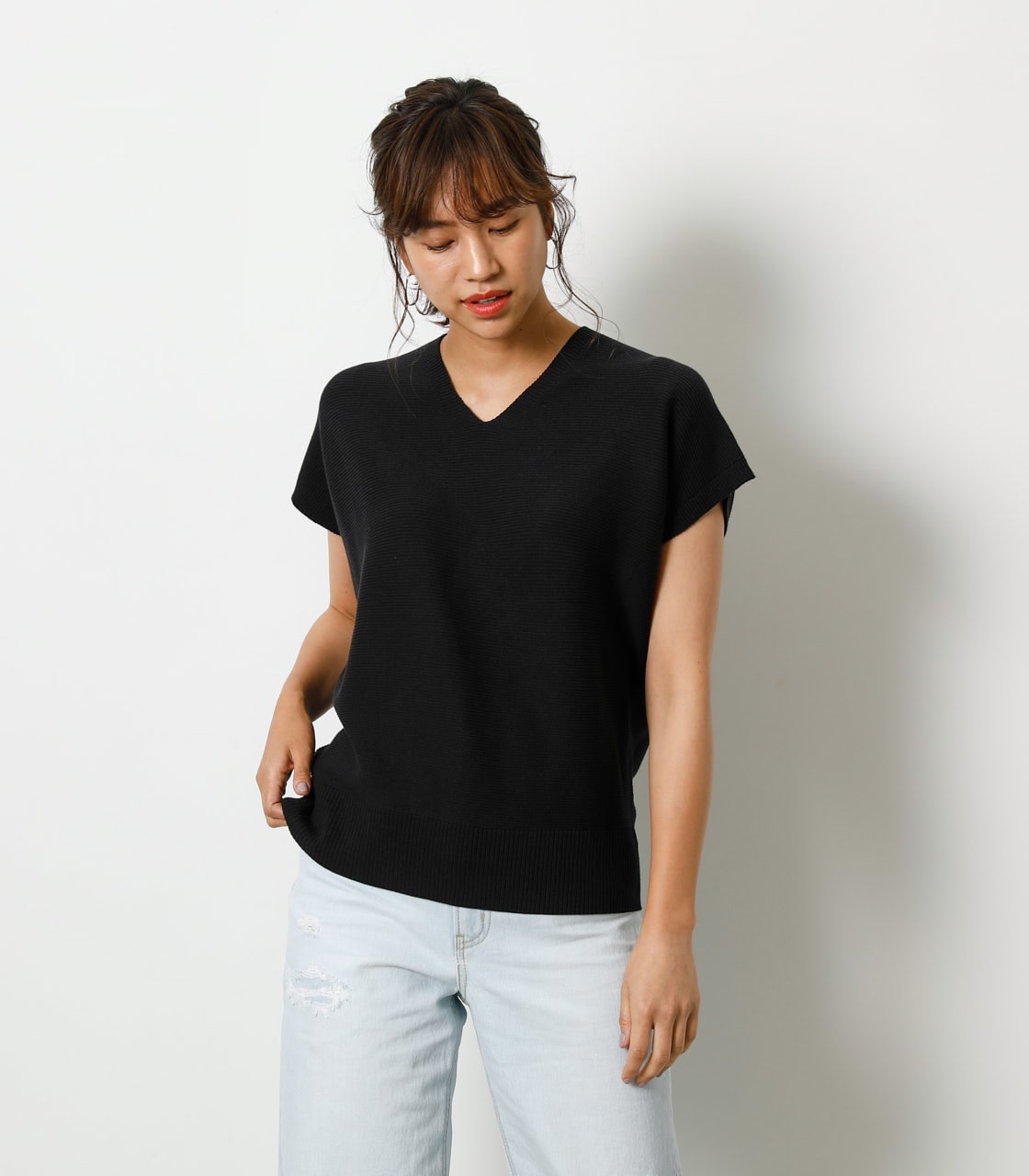 LOOSE PANEL KNIT TOP/ルーズパネルニットトップ 詳細画像 BLK 1