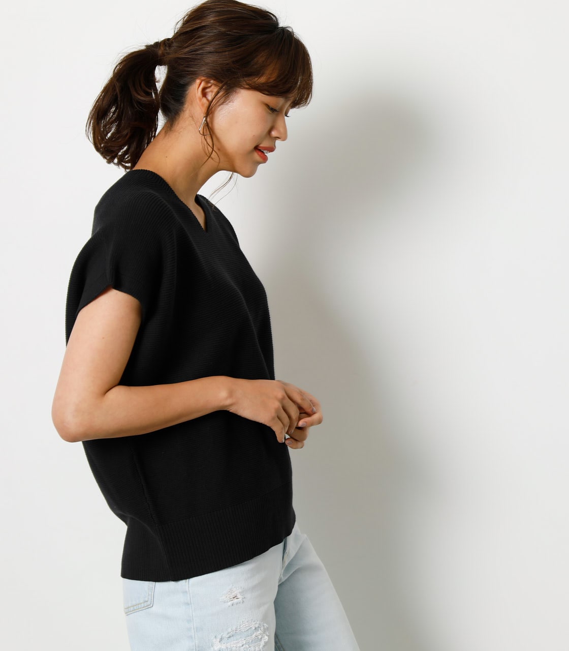 LOOSE PANEL KNIT TOP/ルーズパネルニットトップ 詳細画像 BLK 2