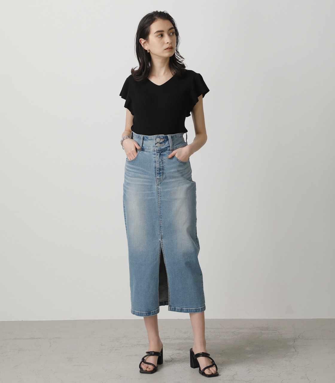 HIGH WAIST SLIT DENIM SK 2/ハイウエストスリットデニムスカート2 詳細画像 L/BLU 3