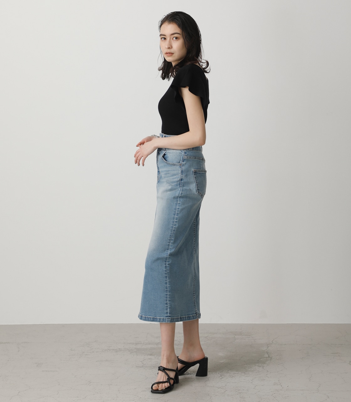 HIGH WAIST SLIT DENIM SK 2/ハイウエストスリットデニムスカート2 詳細画像 L/BLU 4