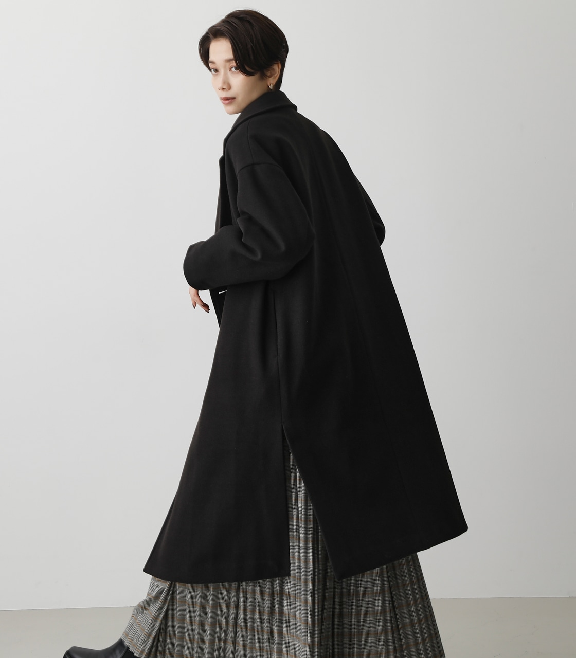 chono Monal tweed Long Coat NAVY 38 - レディース
