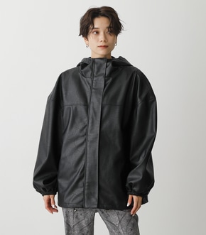 FAUX LEATHER HOODIE BZ/フェイクレザーフーディブルゾン 