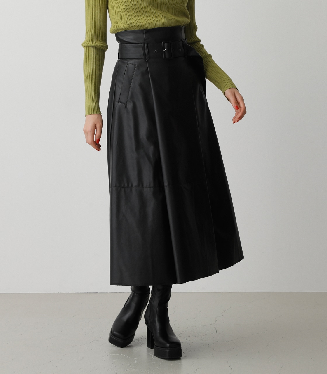 FAUX LEATHER HIGH WAIST SKIRT/フェイクレザーハイウエストスカート