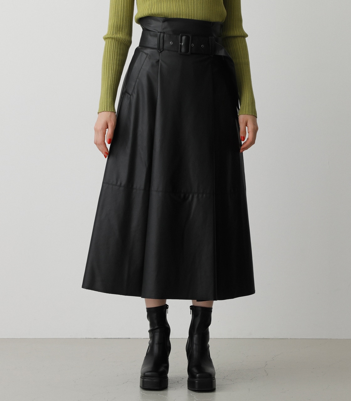 FAUX LEATHER HIGH WAIST SKIRT/フェイクレザーハイウエストスカート 詳細画像 BLK 5