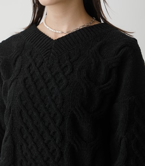 CHENILLE CABLE V/N KNIT TOPS/シェニールケーブルVネックニットトップス 詳細画像