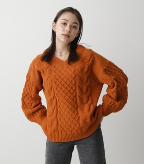 CHENILLE CABLE V/N KNIT TOPS/シェニールケーブルVネックニットトップス