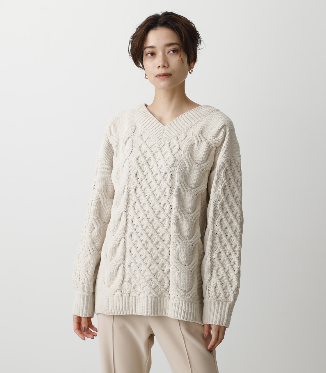 CHENILLE CABLE V/N KNIT TOPS/シェニールケーブルVネックニットトップス 詳細画像 IVOY 5