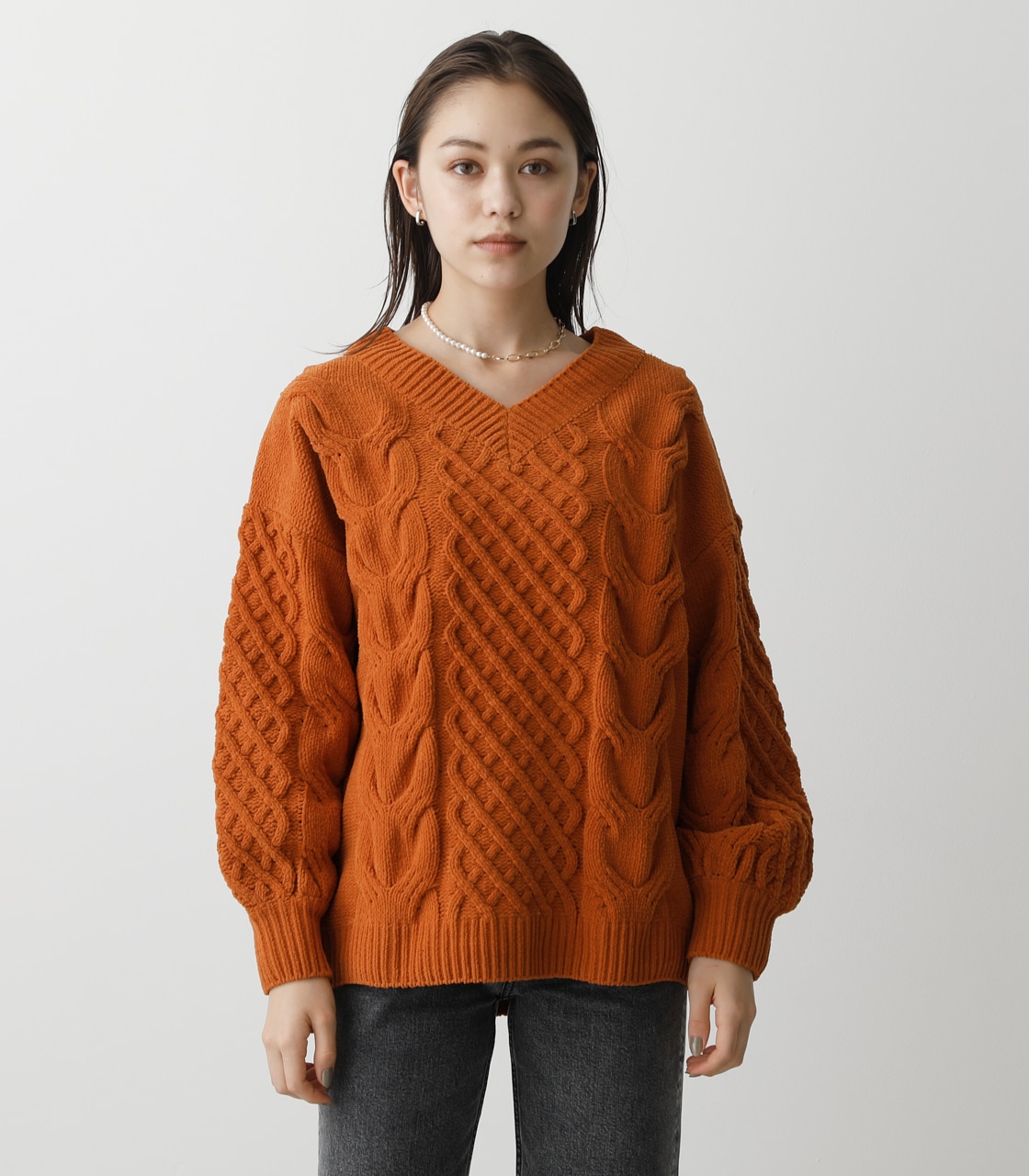 CHENILLE CABLE V/N KNIT TOPS/シェニールケーブルVネックニットトップス 詳細画像 D/ORG 5