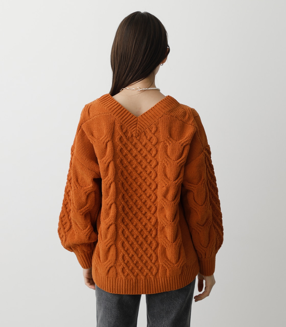 CHENILLE CABLE V/N KNIT TOPS/シェニールケーブルVネックニットトップス 詳細画像 D/ORG 7