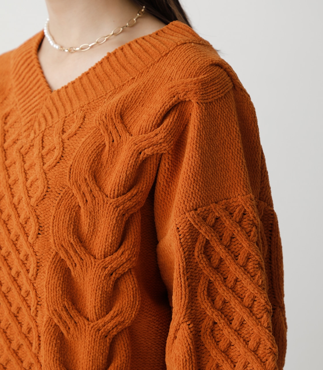 CHENILLE CABLE V/N KNIT TOPS/シェニールケーブルVネックニットトップス 詳細画像 D/ORG 9