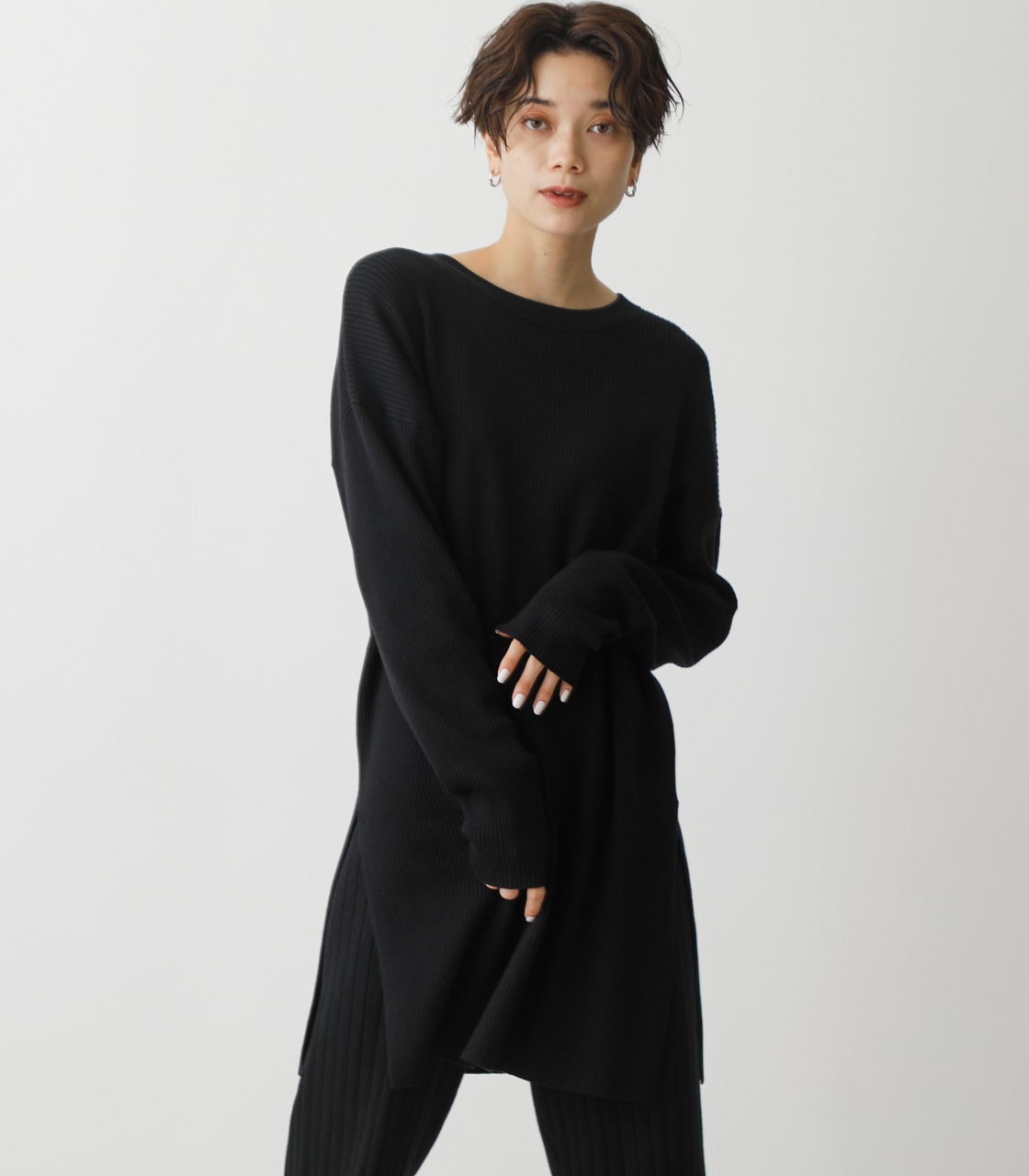 2WAY RIB KNIT LONG TOPS/2WAYリブニットロングトップス 詳細画像 BLK 2