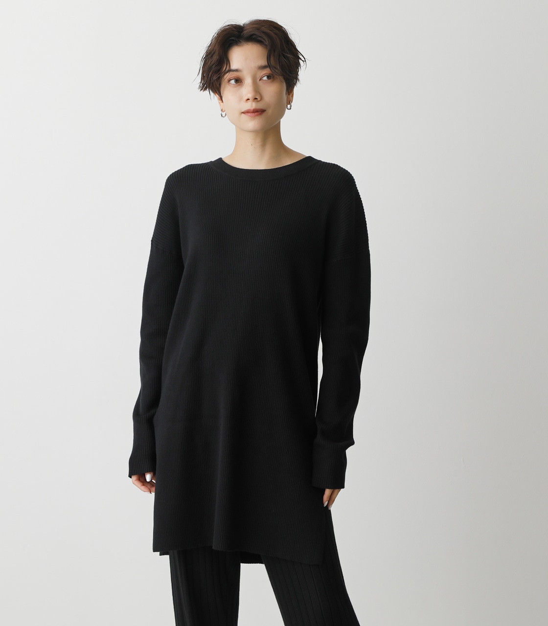 2WAY RIB KNIT LONG TOPS/2WAYリブニットロングトップス 詳細画像 BLK 5