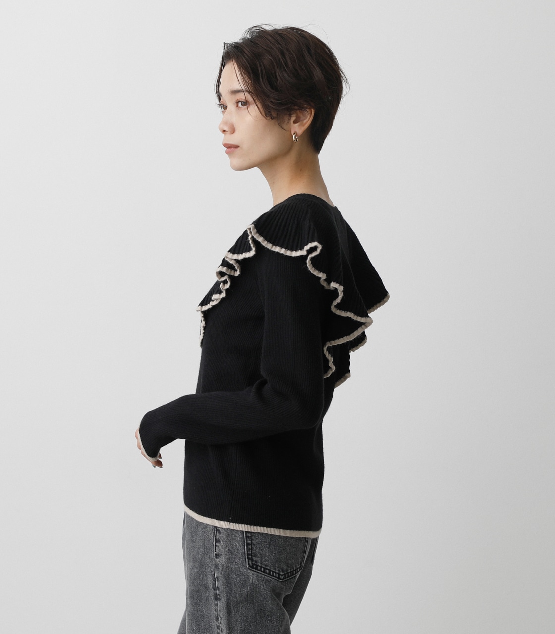 FRONT FRILLED KNIT TOPS/フロントフリルニットトップス 詳細画像 BLK 6