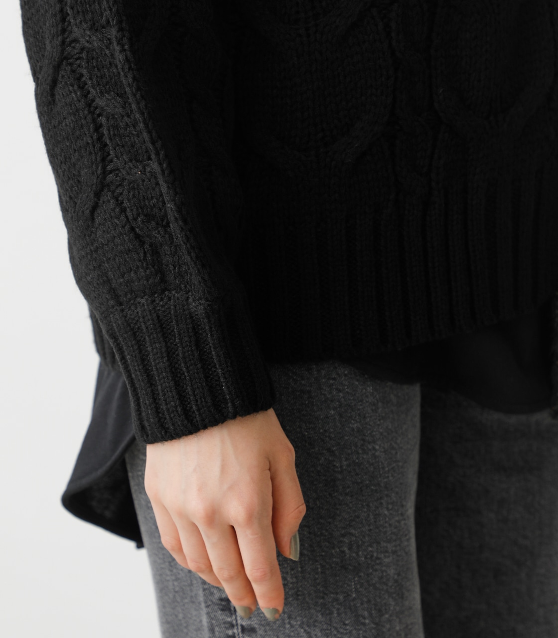 ASYMMETRY CABLE KNIT TOPS/アシンメトリーケーブルニットトップス 詳細画像 BLK 10