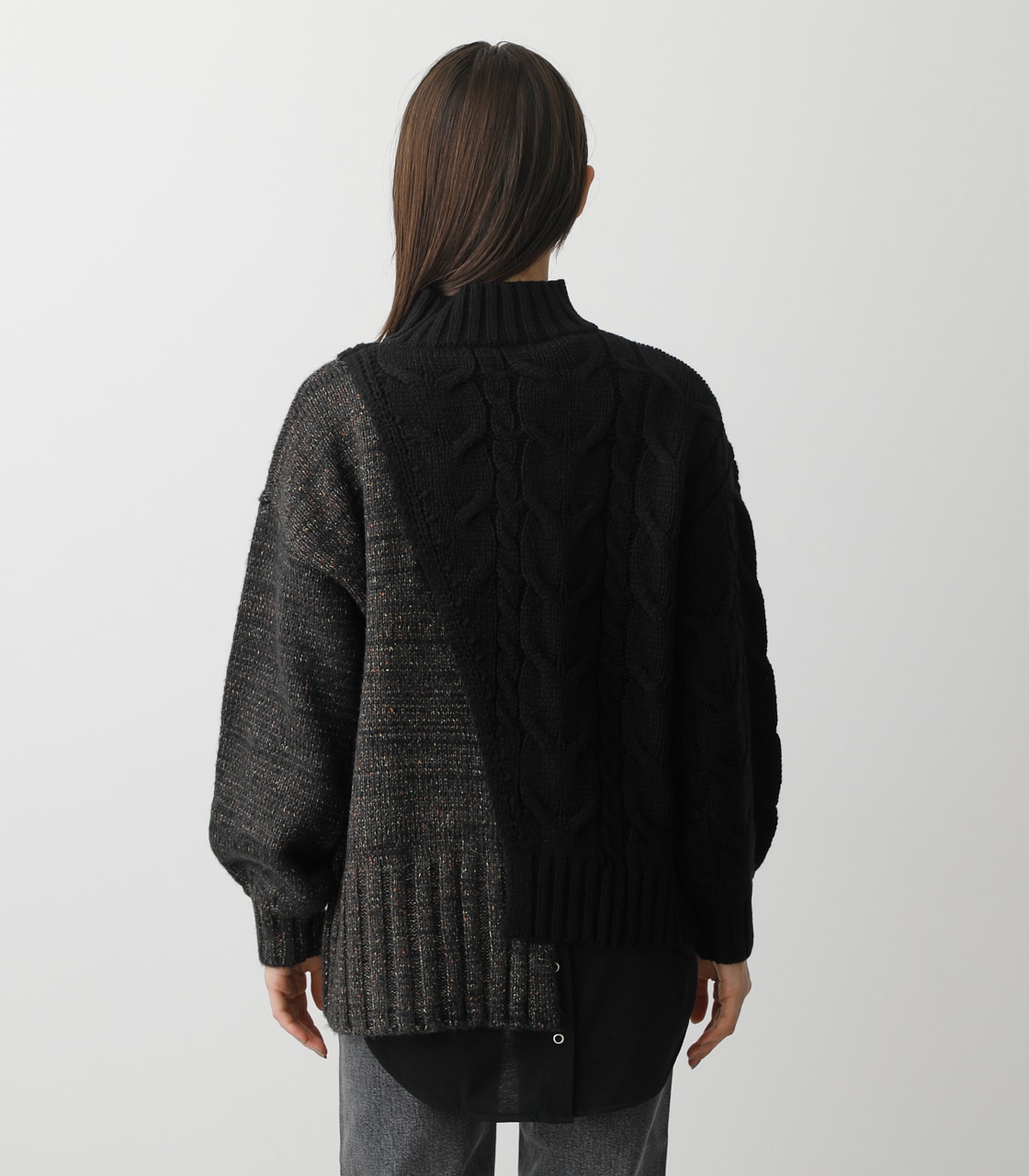 ASYMMETRY CABLE KNIT TOPS/アシンメトリーケーブルニットトップス 詳細画像 BLK 7